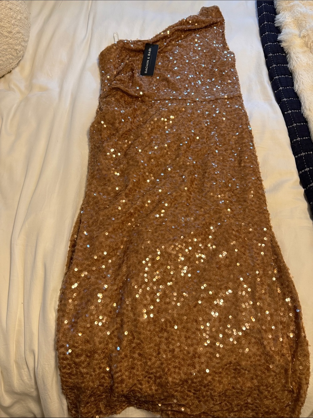 Sachin + Babi One-Shoulder Sequin Dress in Honey